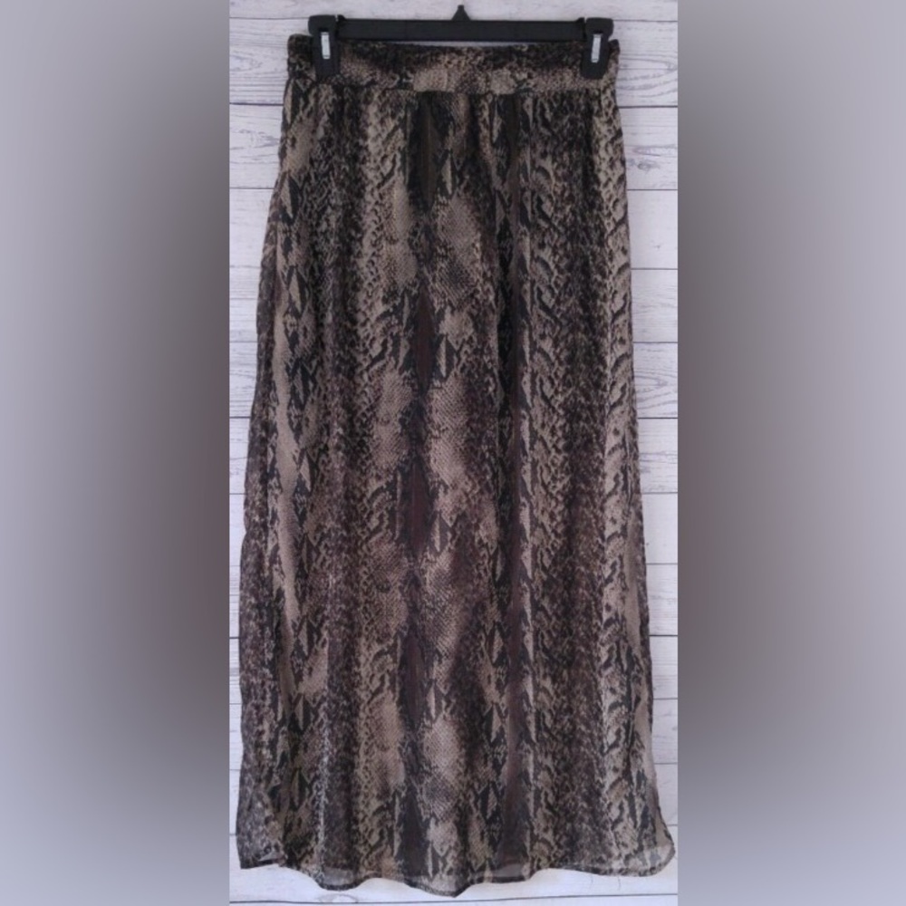 🤎SOLD - MERCARI🤎Brown & Gold Snakeprint Sheer Maxi Skirt